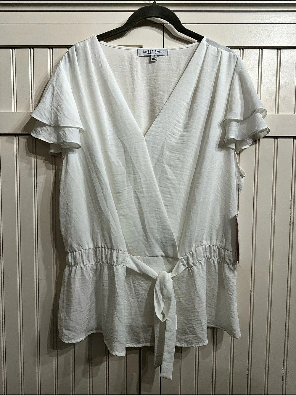 Sweet Rain White Ruffle Sleeve Blouse Size 1X NWT